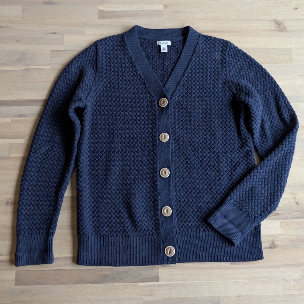 L.L. Bean Women's Basketweave Sweater, Button-Front Cardigan Sz Small